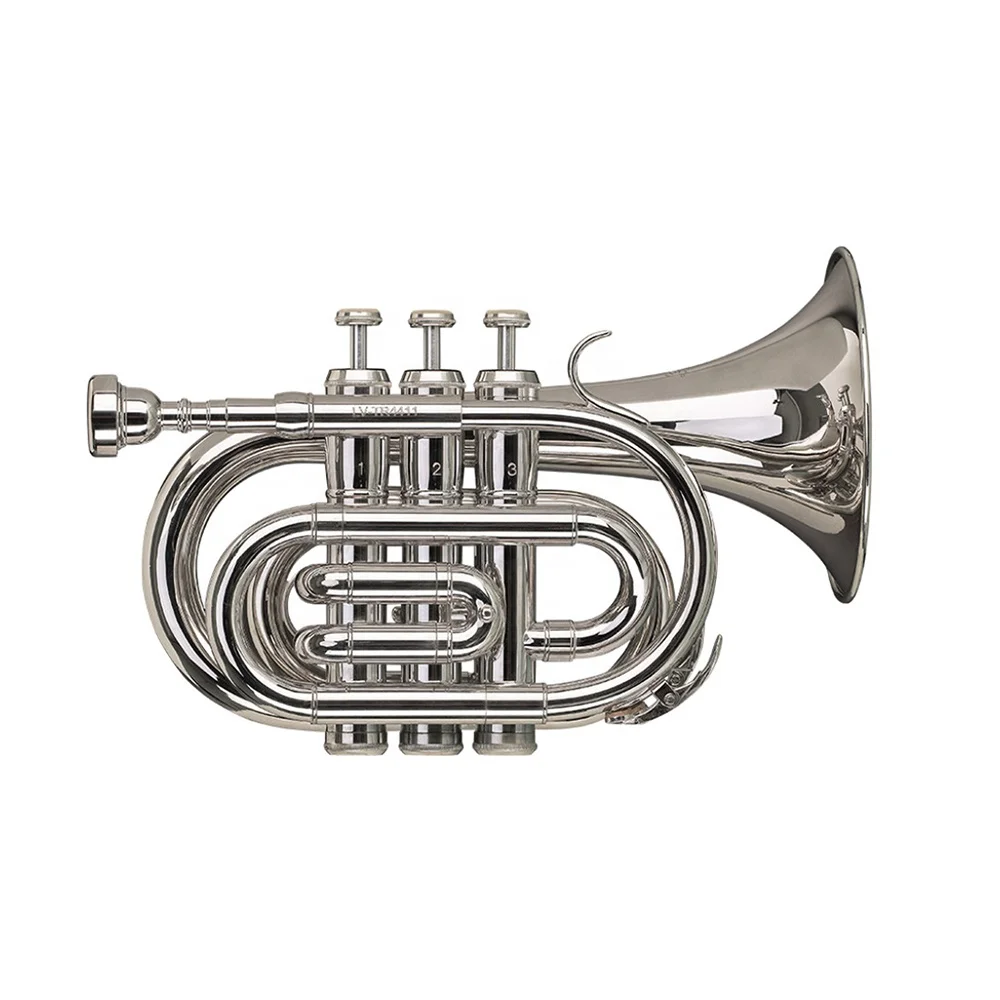 SEASOUND OEM Mini Pocket Trumpet Instrument BB Tone Brass Body with Bigger Nickel Bell Model JYPT407N