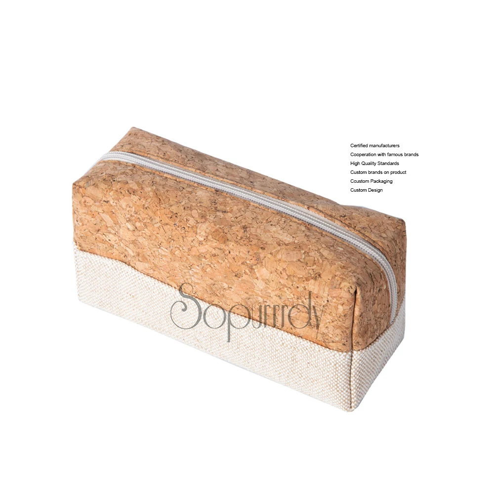 Custom Logo Eco Friendly Organic Cotton Canvas Zipper Packaging Pouch Natural Recycled RPET Linen Cork Makeup Cosmetic Bag