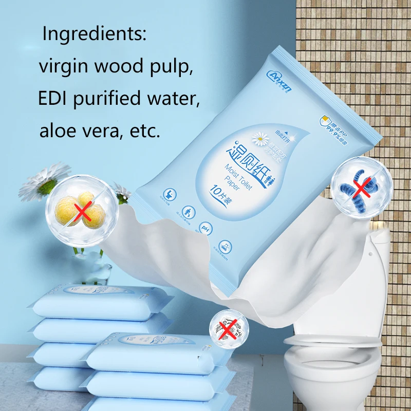 Wholesale Customized Wet Toilet Paper 10 Pieces Flushable Low MOQ Organic Wet Wipes
