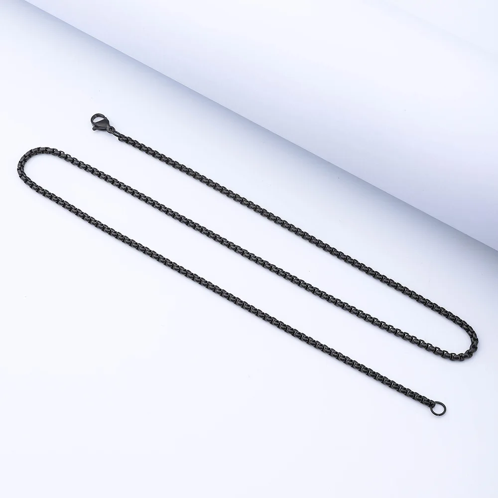 2mm 2.5mm 3mm Square Rolo Chain Necklace Stainless Steel Round Box Necklace for Men and Women