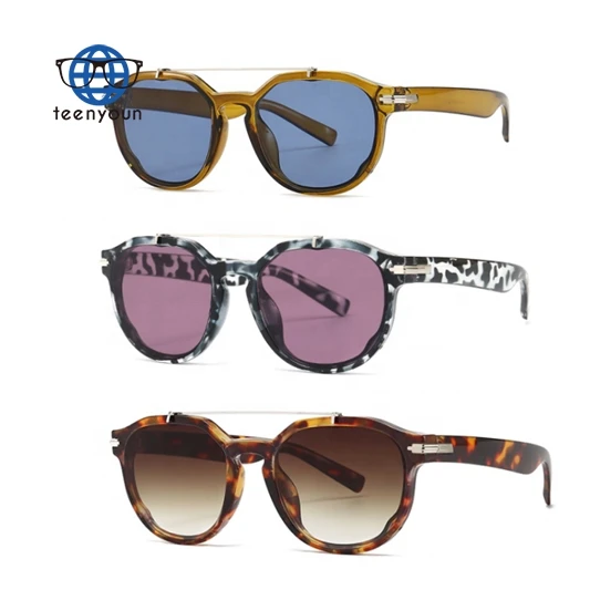 Teenyoun Thick Frame Women Sunglasses 2023 New Temple Lady Luxury Large Gradient Double Bridge Round Lens