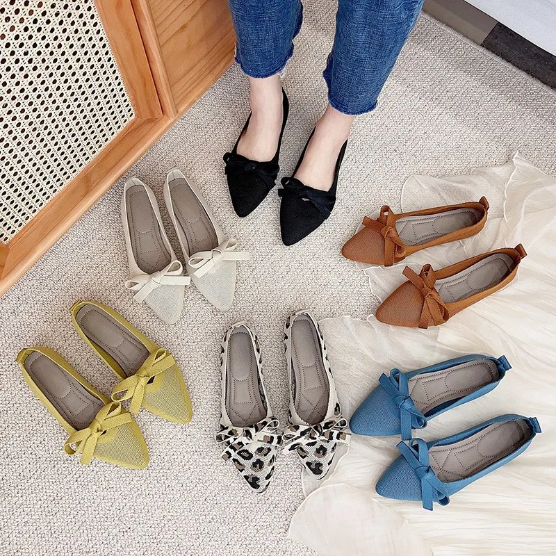 Summer Women Fashion Casual Pointed Toe Ballerinas Flat Shoes Ladies Breathable Fabric Loafers Office Work Boat Shoes