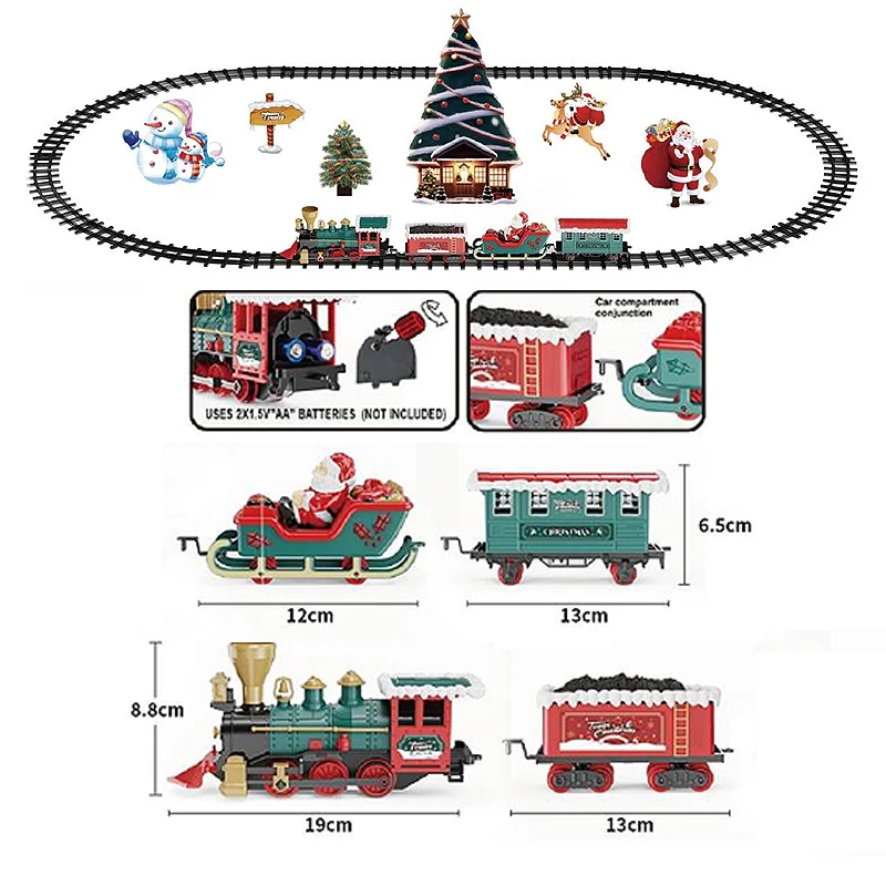 DIY Plastic B/O Christmas Tree Electric Mini Track Toy Rail Train Vehicle Set With Light Music For Kids