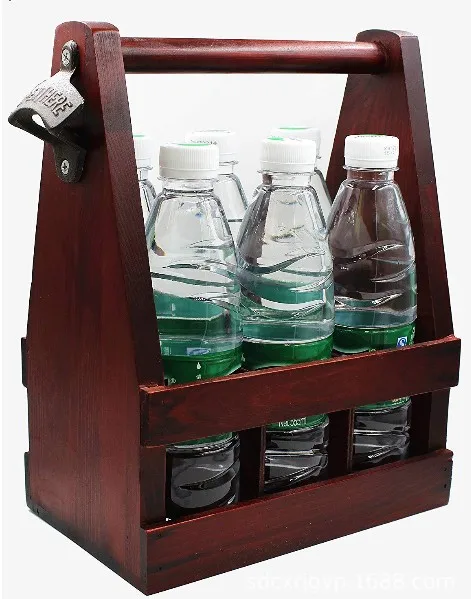 Customized high quality wooden beer bottle carrier with opener