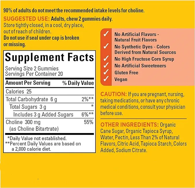 Nature Made Choline Supplements Gummy Choline Chloride Gummies  For Supports Liver Health Nervous System Function Brain Health