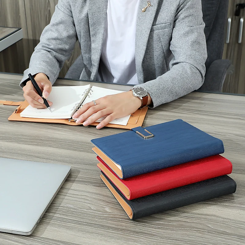 Factory sells luxury PU leather cover loose leaf hole clip notebook A5 in many colors with magnetic buckle