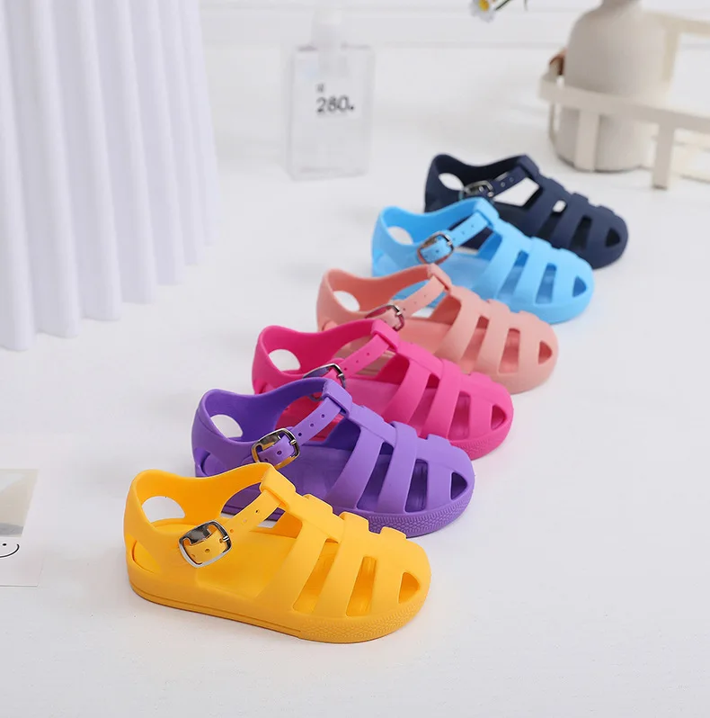 Wholesale Kids Flat Sandal Summer PVC Colorful Baby Jelly Sandals Children Candy Summer Shoes