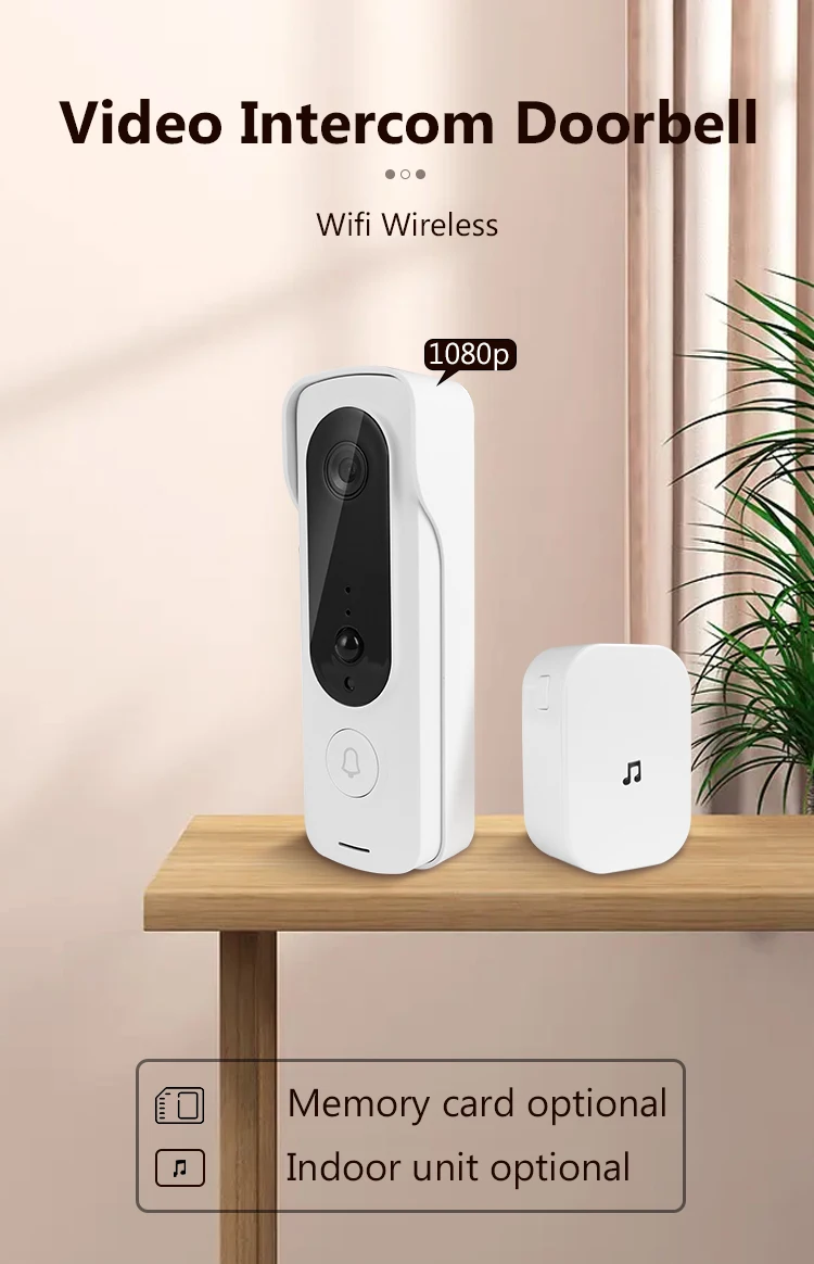 Умный дверной звонок с камерой, видеозвонок с Wi-Fi, беспроводной дверной звонок с питанием от переменного тока и постоянного тока