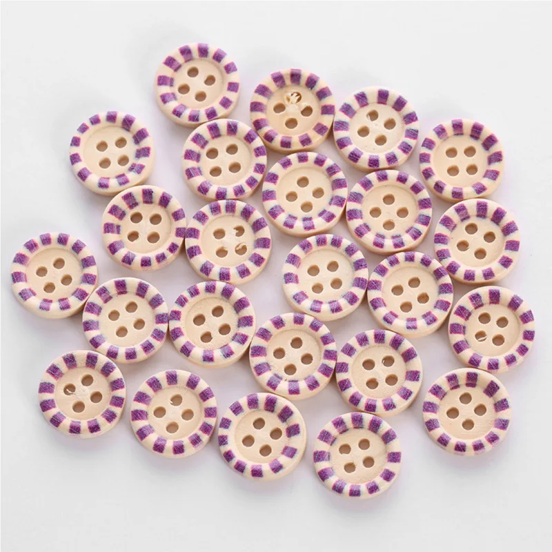 Hot-sale 15mm printed wooden button 4-holes wooden fashion buttons fine edge button