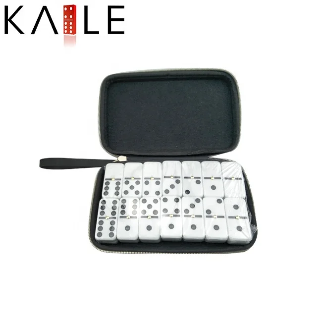Kaile factory wholesales double 6 domino tile set custom black dot with travel zipper bag casino grade for gambling game