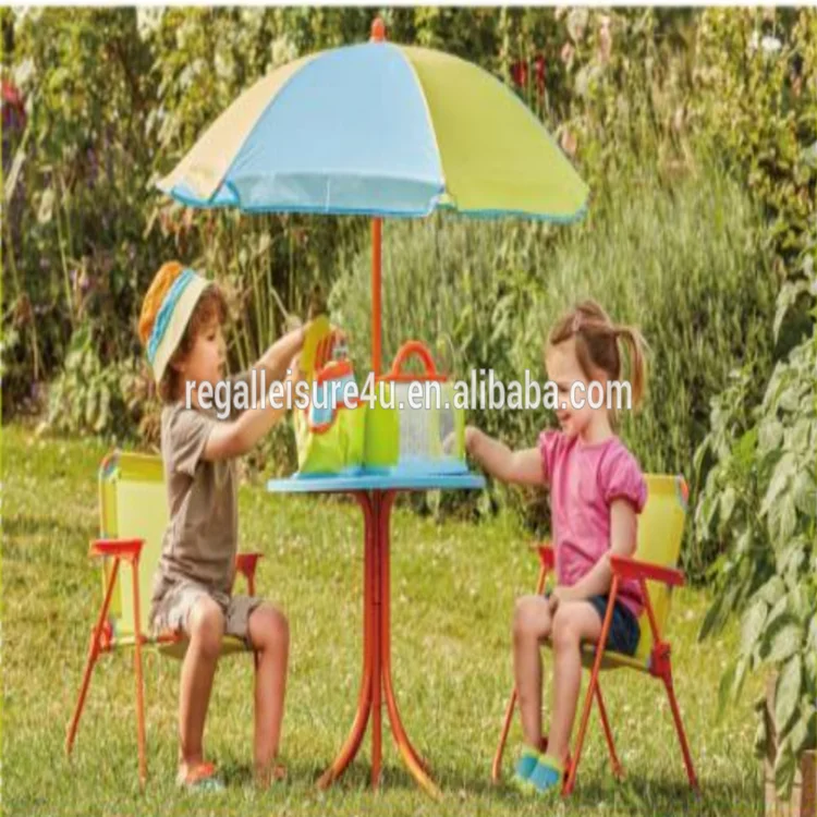 4 pc kids garden camping set, kids table and chairs folding with umbrella