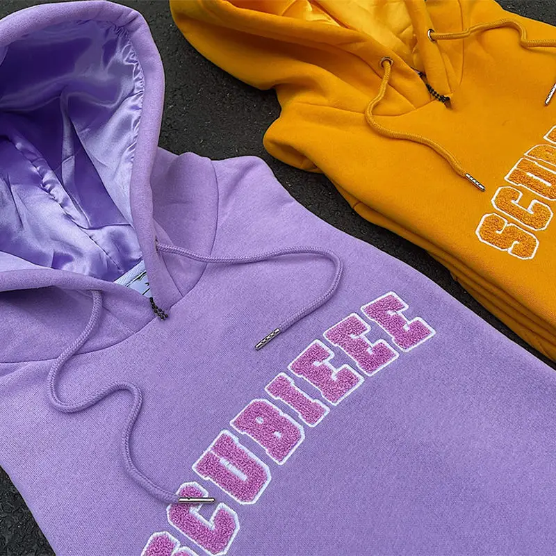 manufacturers custom slim fitting 100% cotton silk double layer chenille satin lined hoodie for men