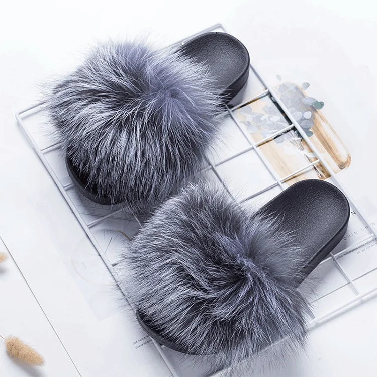  Kids flat slippers fur fox cool