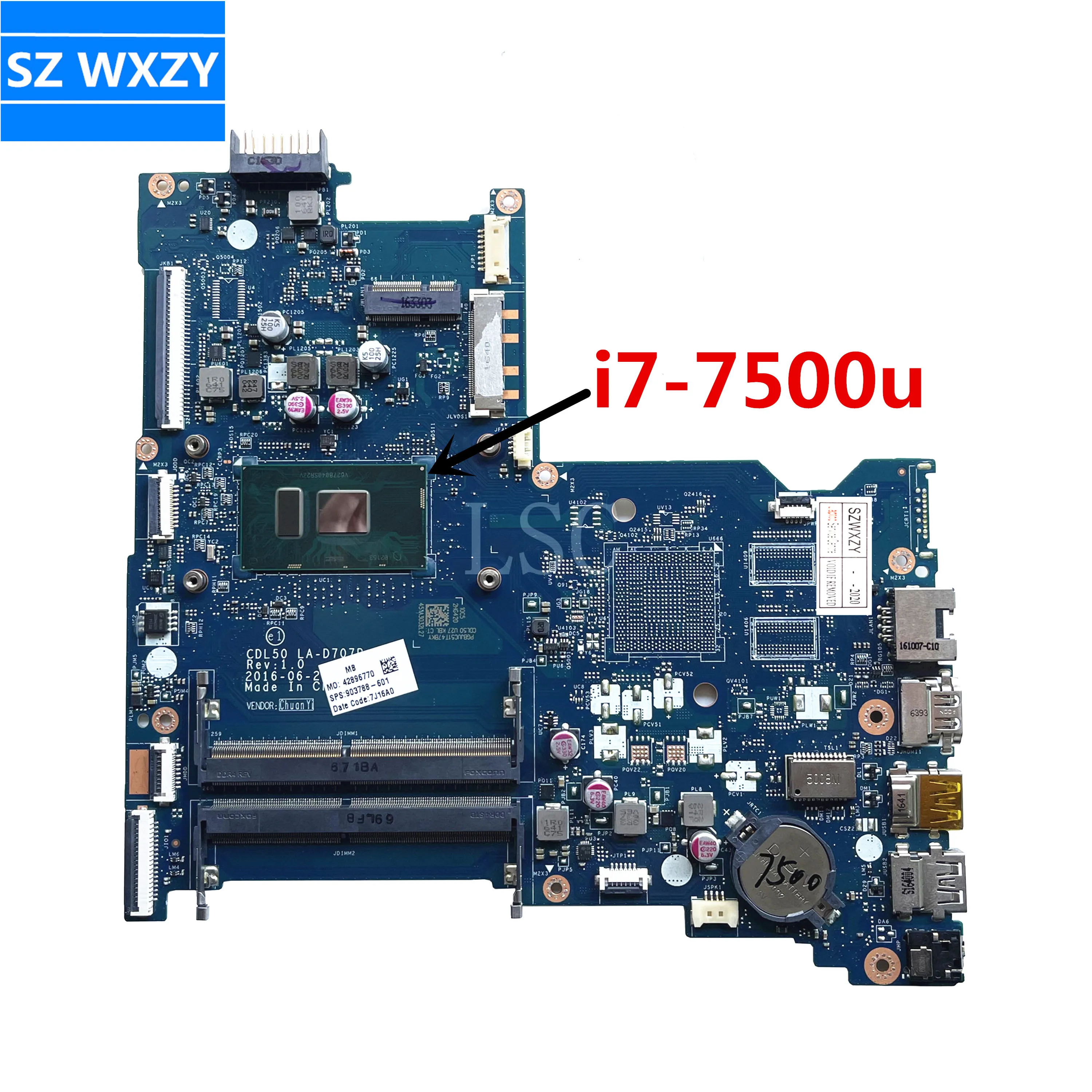 Для струйного принтера HP 15-AY Материнская плата ноутбука 903786-601 903786-001 аккумулятор большой емкости CDL50 LA-D707P с SR2ZV i7-7500u процессор DDR4 100% тестирование Быстрая