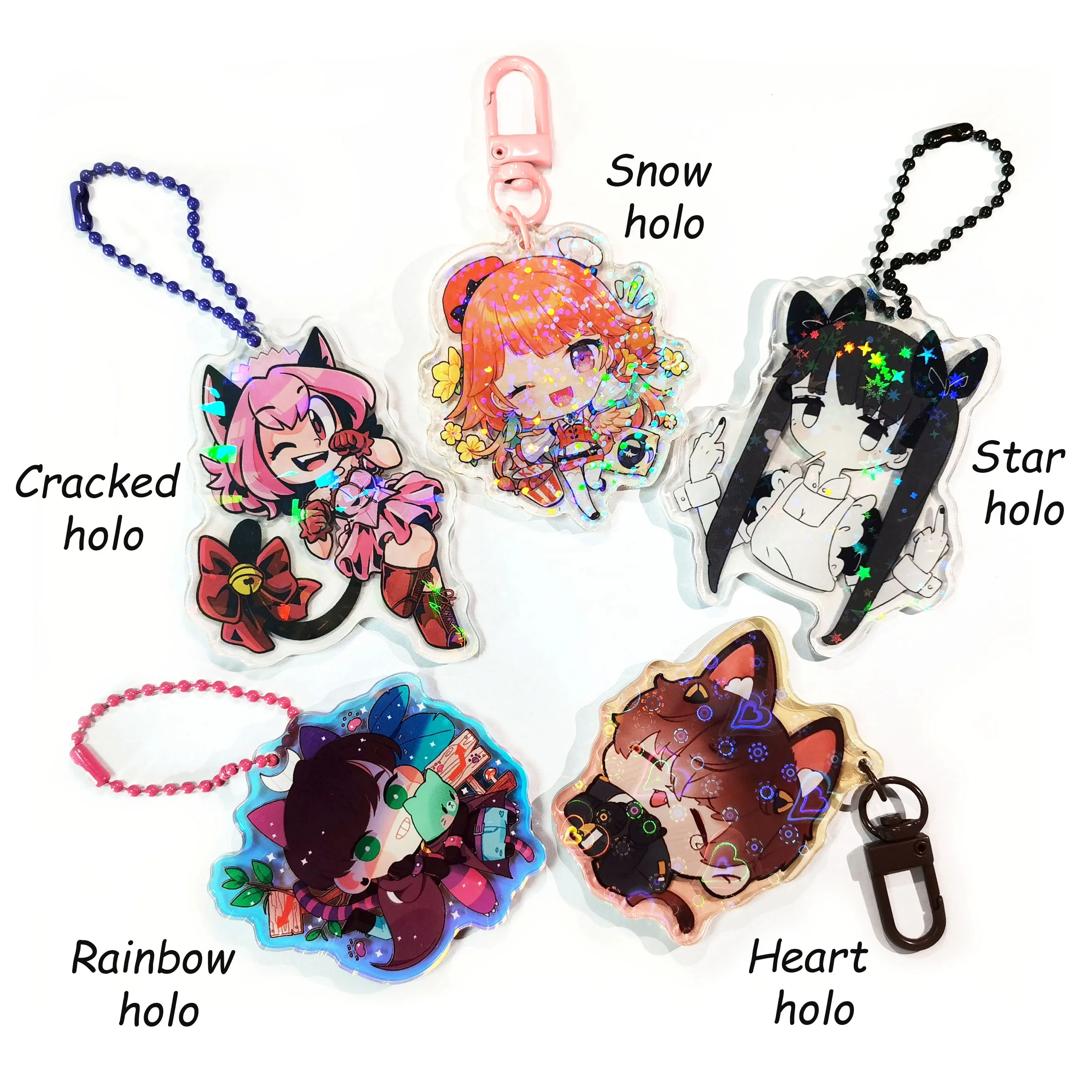 Custom kuien made rainbow hologram acrylic standee epoxy stands charm with clasps