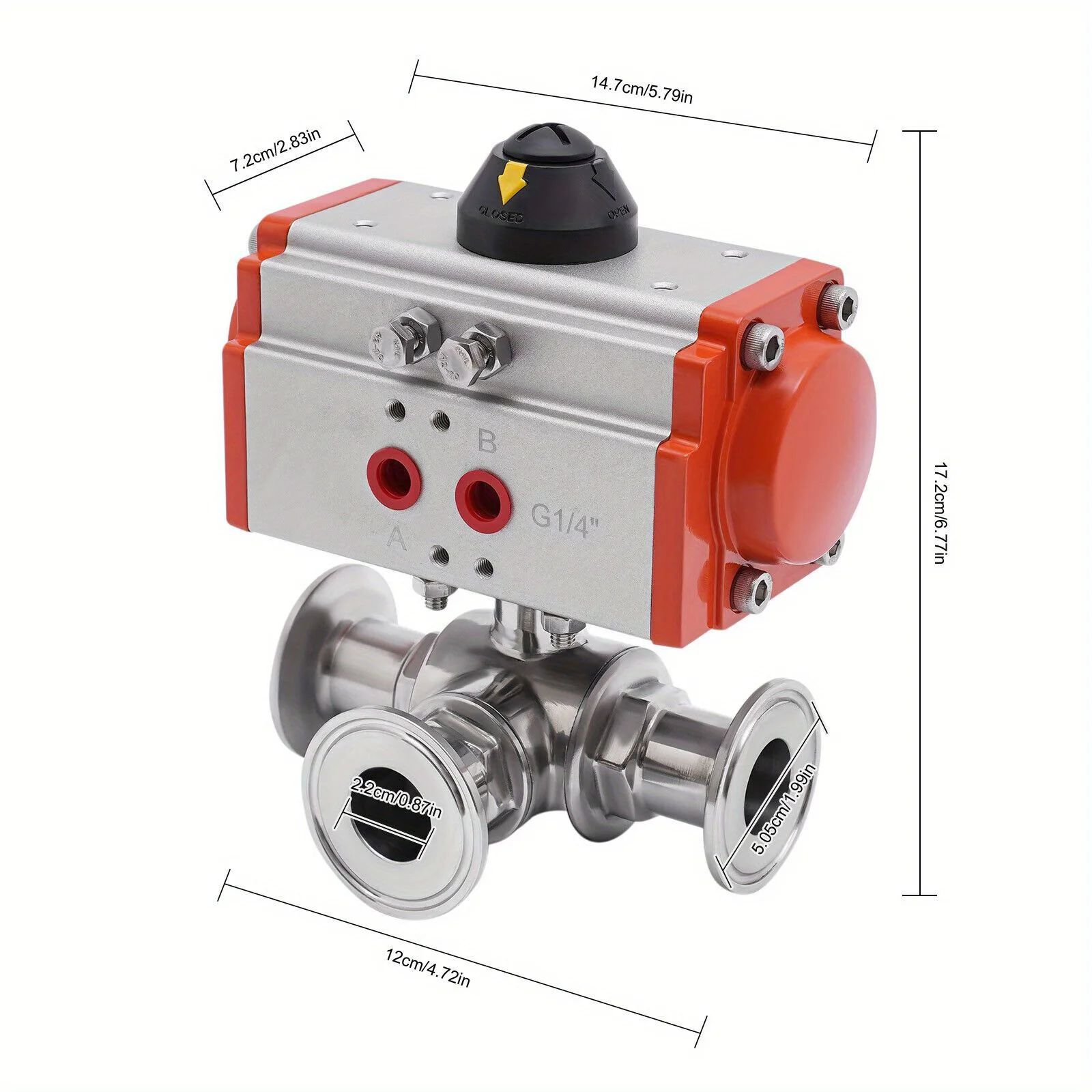Sanitary clamp pneumatic ball valve stainless steel 304 through valve chuck connection actuator ball valve