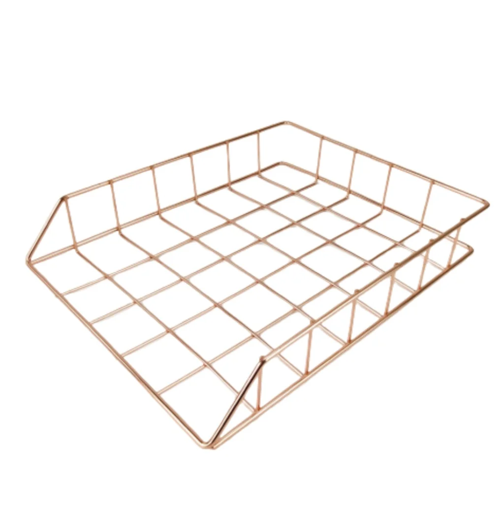 
Rose Gold Stackable Metal Desk Organizer Desktop Accessories Office Supplies Magazine Paper Holder Document Tray File Tray 