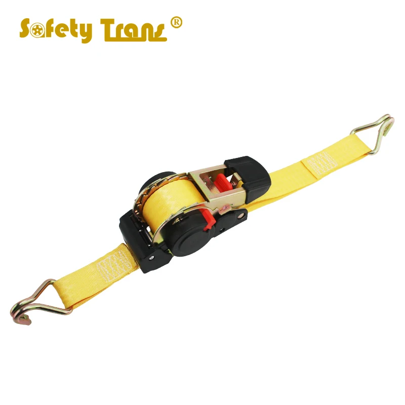 Customized 25mm retractable ratchet tie down strap with coated S hooks cargo control the goods adjustable straps