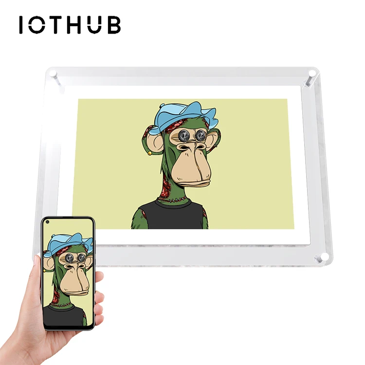 Популярный с питанием от батареи 10 дюймов nft вертикальный акриловый дисплей акриловая рамка для