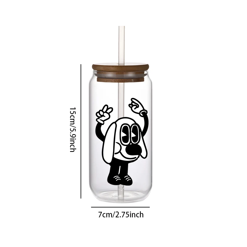 500ml different flower pattern Transparent Cola Glass Cup With Straw And Lid