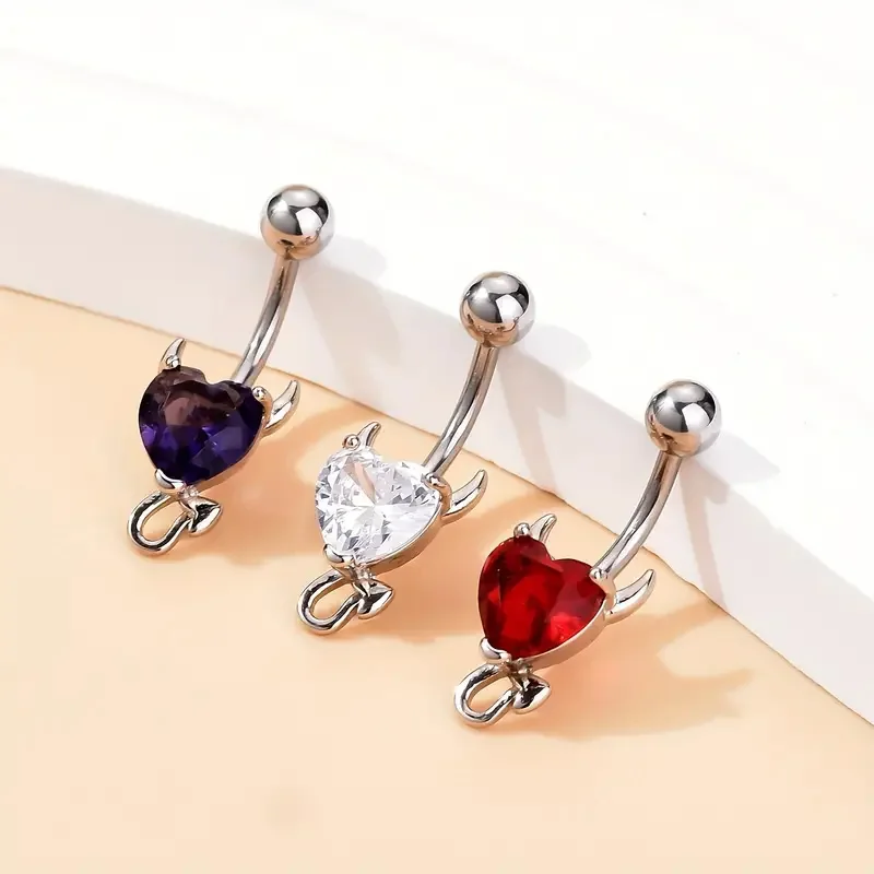Getta Devil Love Heart Belly Button Ring Inlaid Shiny Zircon Navel Ring Set Women Body Piercing Jewelry