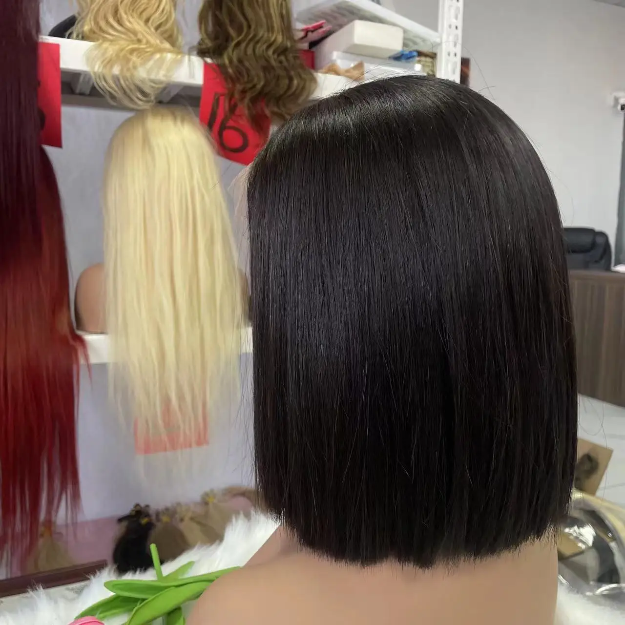 Amara best quality double drawn bone straight bob wig from vietnam bleach knot and HD frontal lace 100%human raw hair wig