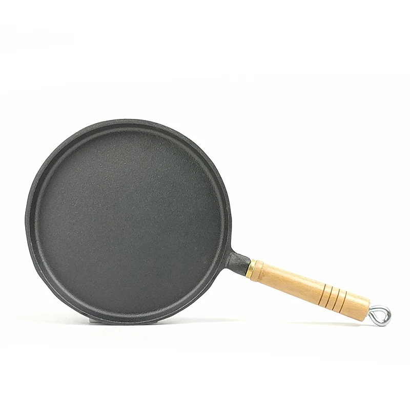Non Stick Kitchen Cookware Set Cast Iron 9 Inch Crepe Pan Cast Iron Pan with Wooden Handle