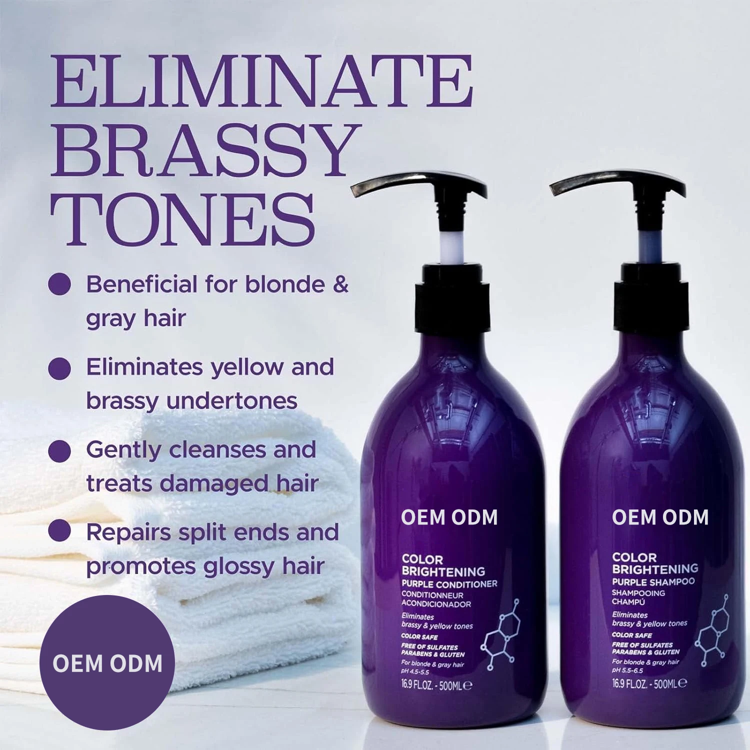 Factory Manufacturer Silver Purple Shampoo Color-Protection Remove Brassiness for Blonde and  Gray Hair