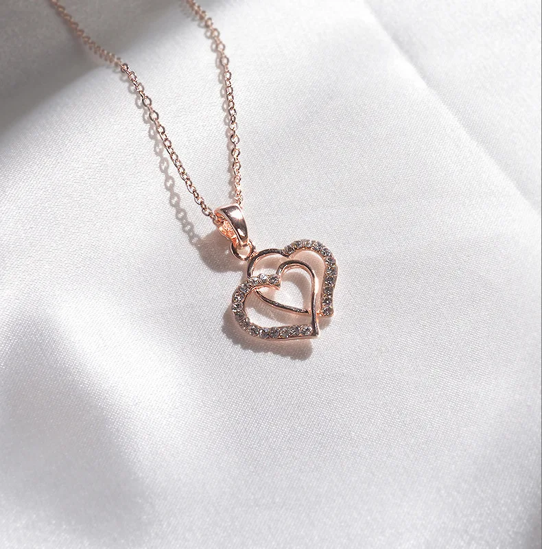 New Factory Supply Gift Jewelry Wife Girls Interlocking Heart Collar Necklace For Women Lovers