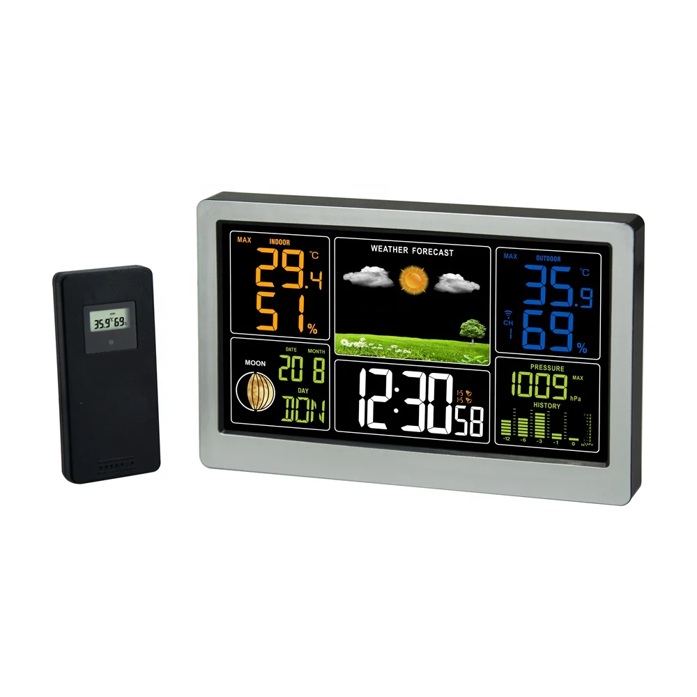 Weather Station Digital Indoor Outdoor Temperature Humidity Meter Table Desk Clocks with Sensor Weather Station