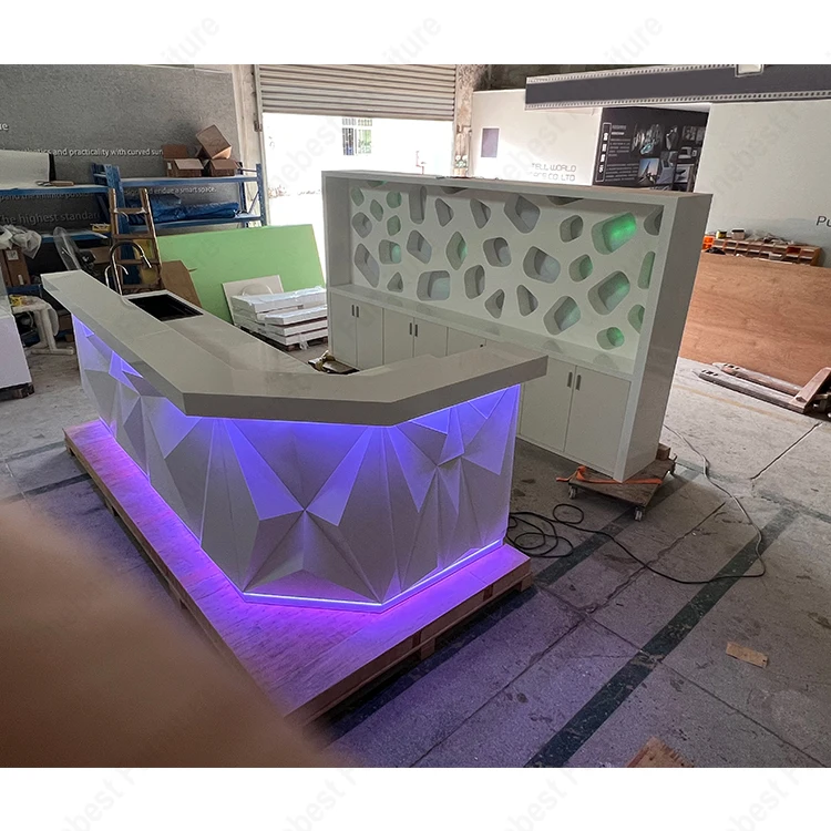 Coffee Shop Bar Counters Led Marble Stone Bar Furniture Stools Restaurant Hotel Bar Counter White