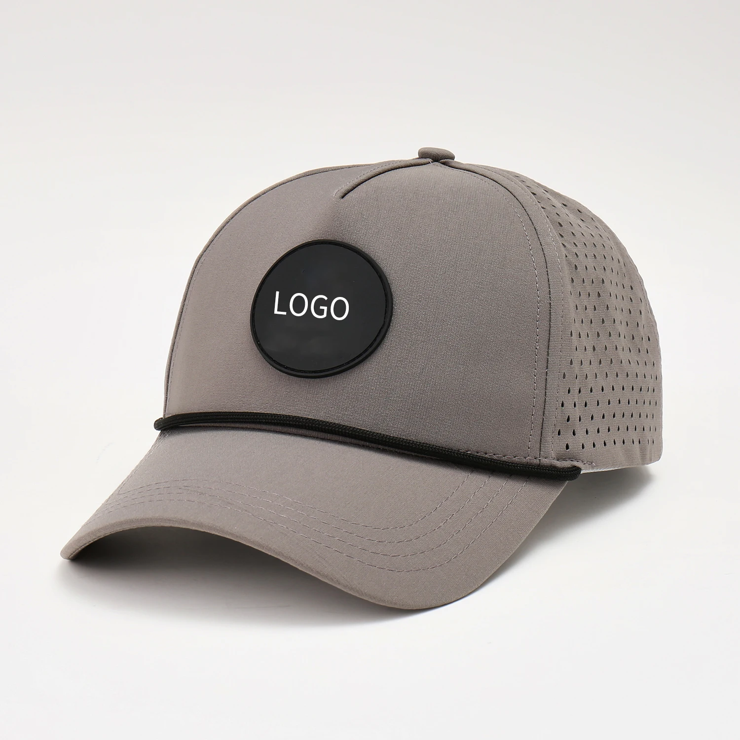 News Product Structured Perforated Hat Rubber Custom Logo Rope Golf Caps Outdoor Sporty Travel Fishing Cycling Baseball Golf Cap