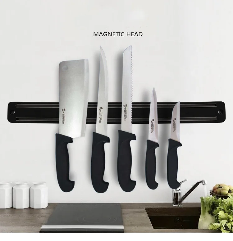 Fashion Wall-mounted Storage Racks Magnetic Knife Block Holder Wall Mount Black Plastic Block Magnet Knife Holder
