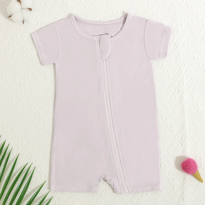 2023 Hot New Pure Color Newborn Jumpsuit Short Sleeve Bamboo Baby Clothes Summer Baby Romper