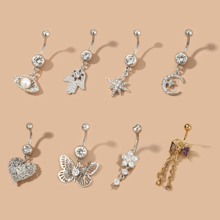 
KRKC Wholesale titanium surgical steel sexy Navel Piercing women belly button rings body piercing jewelry set 