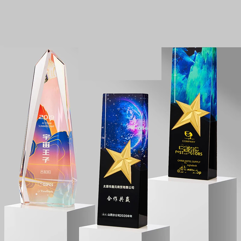 Outstanding Staff K9 Crystal Award Trophy Sublimation Crystal Trophy Manufacturer Customize Colored Printing Crystal Trophy