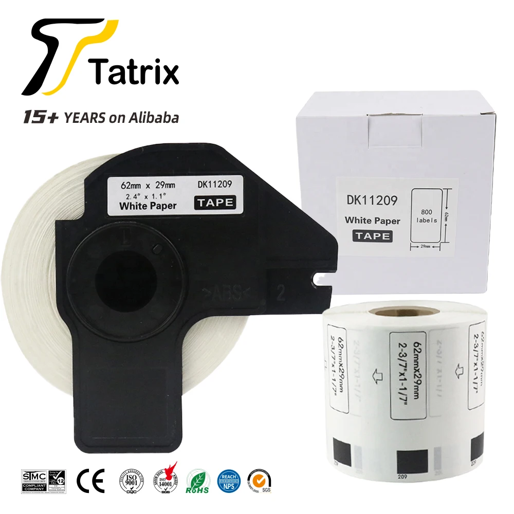 Tatrix DK11209 62 мм черный на белом фоне самоклеющиеся термобумаги рулона этикеток DK-11209 для Brother QL-1050