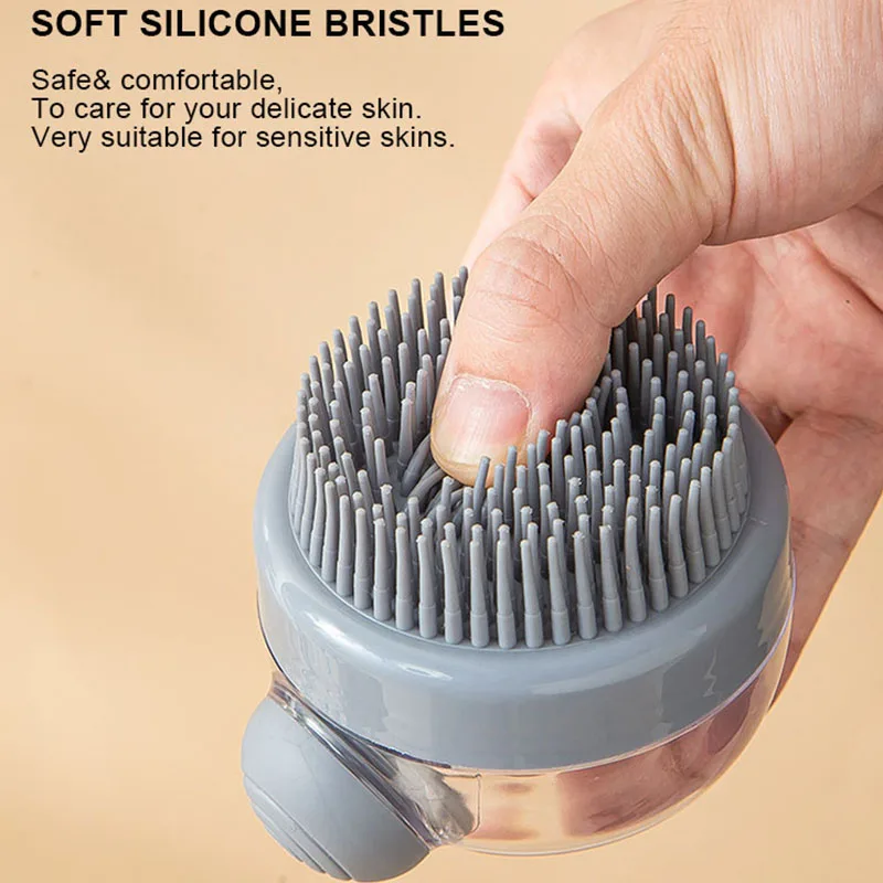 Fillable Shampoo Brush Body Scrubber with Soap Dispenser Soft Silicone Exfoliating Massage Shower Brushes for Baby Pet Adults