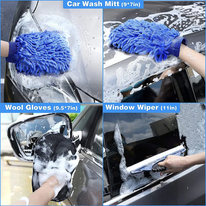 Microfiber Cleaning Cloth Wash Mitt Duster Squeegee Tire Brush Car Detailing Cleaning Kit