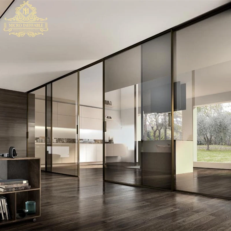 Modern Design Frameless Aluminum Sliding Door Double Soft Closing 8 Wheel Sliding Door