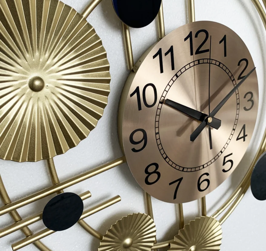 Креативные кованые железные креативные односторонние часы для гостиной с золотыми листьями железные металлические настенные часы для украшения дома