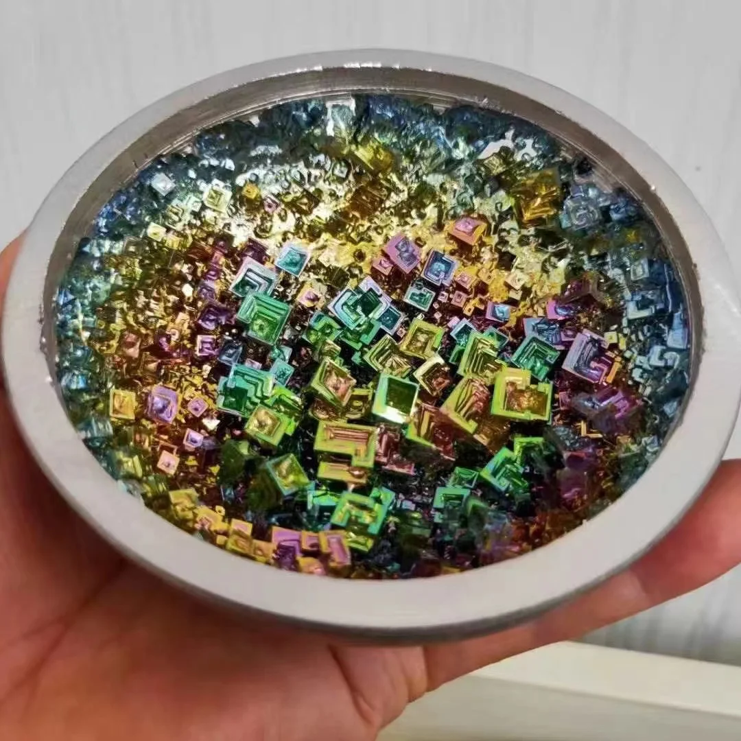 Natural bismuth ore raw stone bismuth crystal mineral chemical elements colorful ore decorative