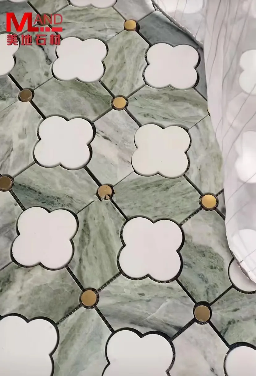 Factory direct sales marble mosaic parquet carpet flooring multiple patterns White gold edge floor