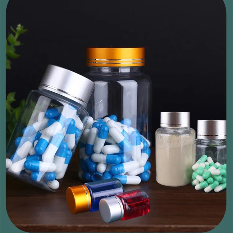 100ml transparent pet medicine bottle plastic tablet capsule bottle cap with pressure screw cap