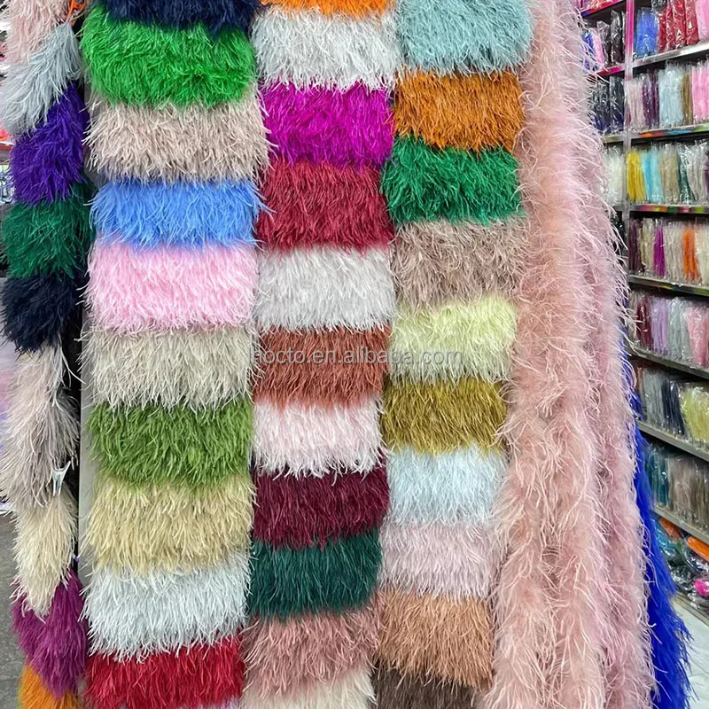 Wholesale Price Ribbon Sewing Feathers Strung Fringe Trimming Lace 8-10CM Fabric Ostrich Feather Trim