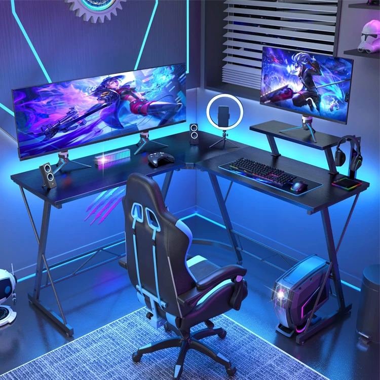 Home Office Study Gaming Schreibtisch Escritorio Computer Laptop Working L-Shaped Corner Desk Gaming Table with Monitor Stand