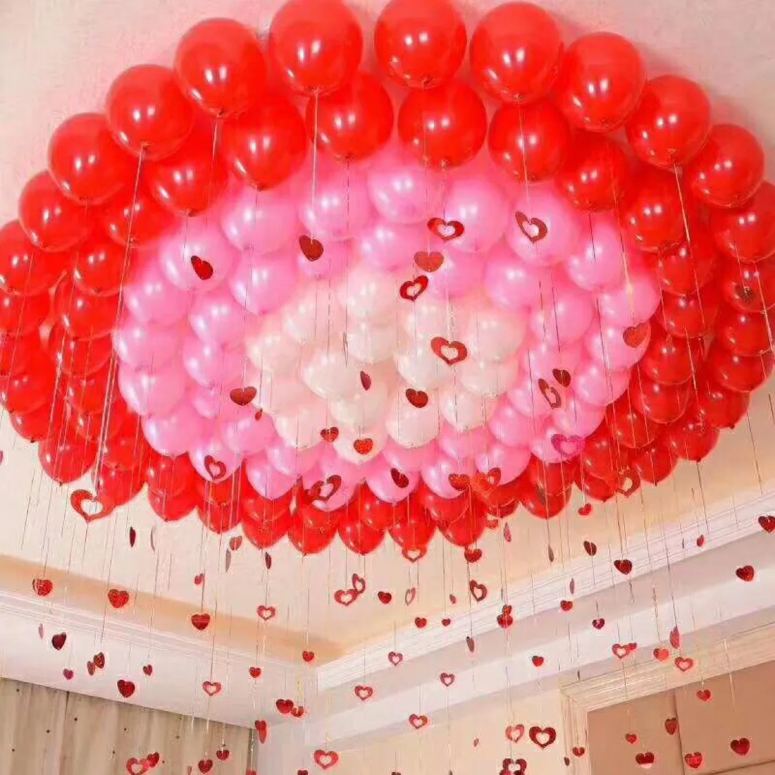 100 Pcs Hollow Heart Shape Sequins Balloons Pendant with Ribbon String for Wedding Birthday Party Decoration