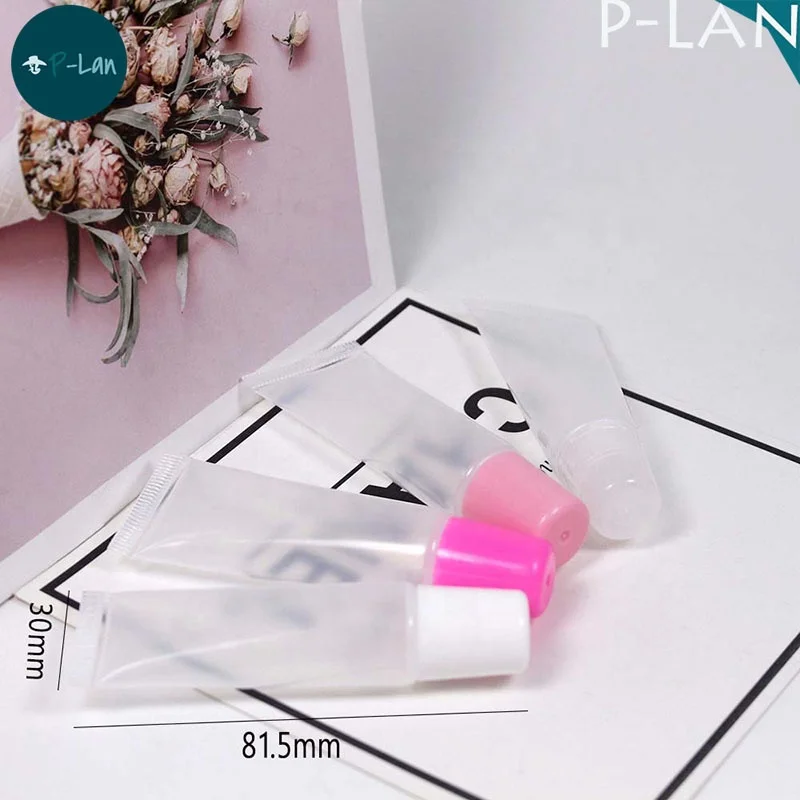 P-Lan Brand MOQ 100pieces Clear White Pink Black Silver Rose Gold Top Clear Squeeze Tubes 15ml 10ml Lip Gloss Squeeze Tube