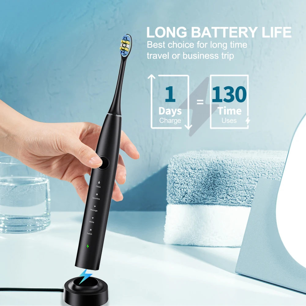 Electric Toothbrush with Smart Pressure Sensor Sonic Vibration Electric Toothbrush for Adult with Customized logo