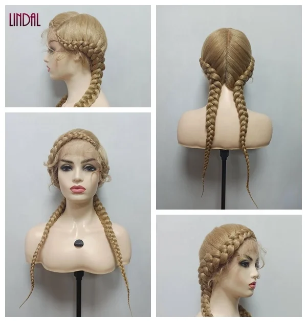 LINDAL braided frontal wig with baby hair 1B#, 1/99#, 1/30#, 1/27#, 27/613# 2 braids wig hd lace front Perruque Tresse